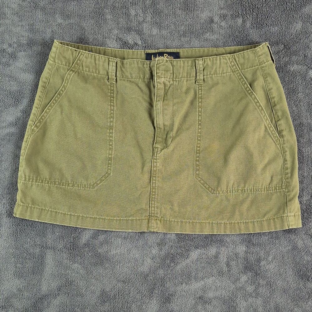 INDIGO REIN Army Green Twill Cotton Mini Skirt with Zip Closure and Pockets